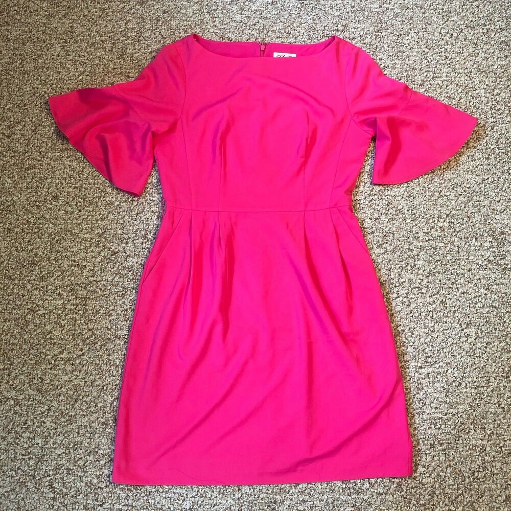 Eliza J Short Sleeve Dress Size 8 Sheath Cocktail Barbie Pink Preppy Pockets
